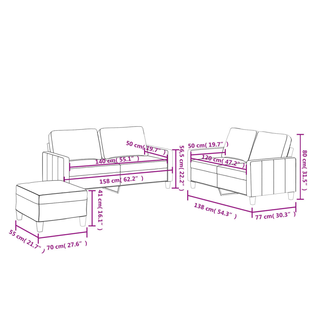 vidaXL trīsdaļīgs dīvānu komplekts, kapučīno krāsas mākslīgā āda