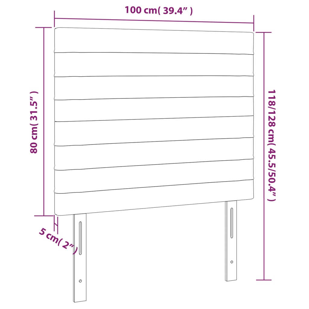 vidaXL gultas galvgalis ar LED, 100x5x118/128 cm, melns audums