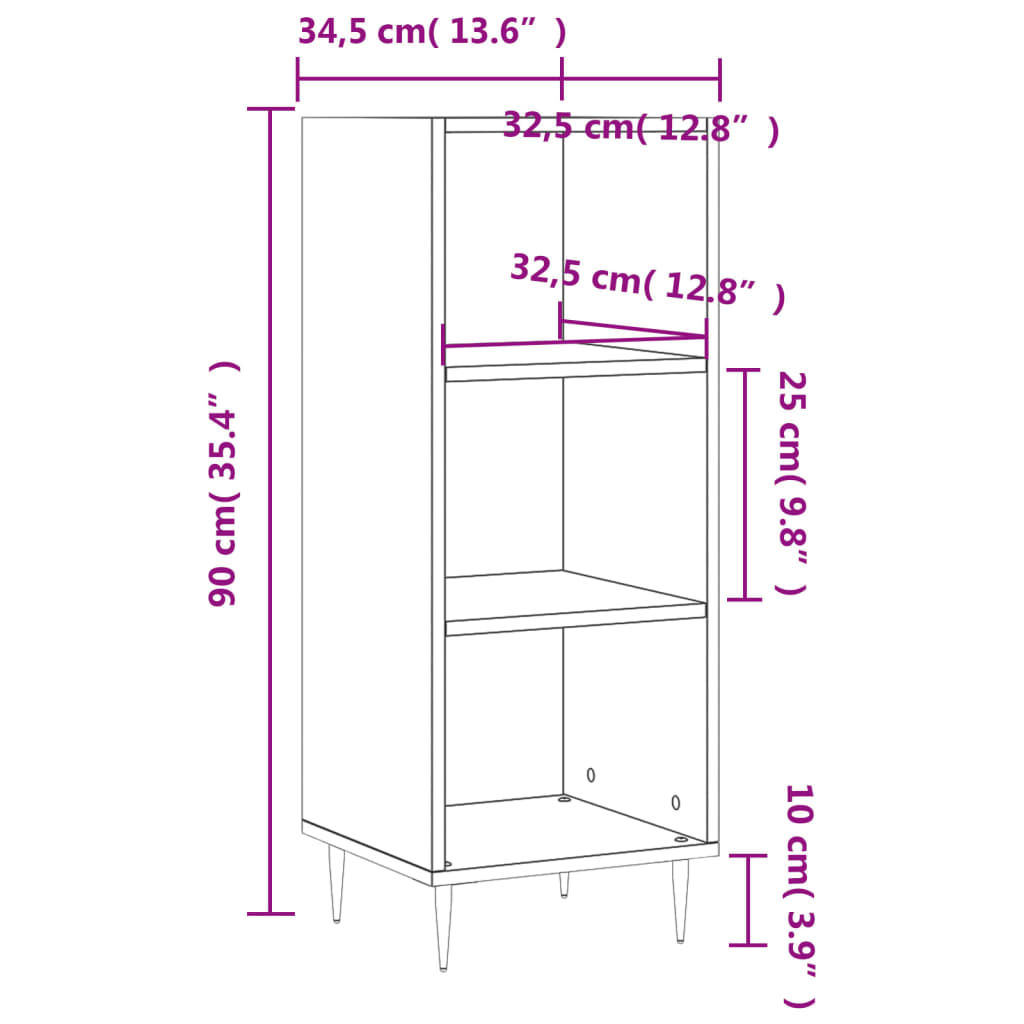 vidaXL plaukts, balts, 34,5x32,5x90 cm, inženierijas koks