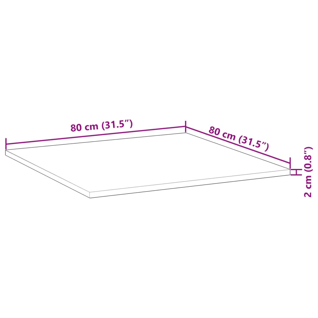 vidaXL galda virsma, 80x80x2 cm, kvadrāta forma, akācijas masīvkoks