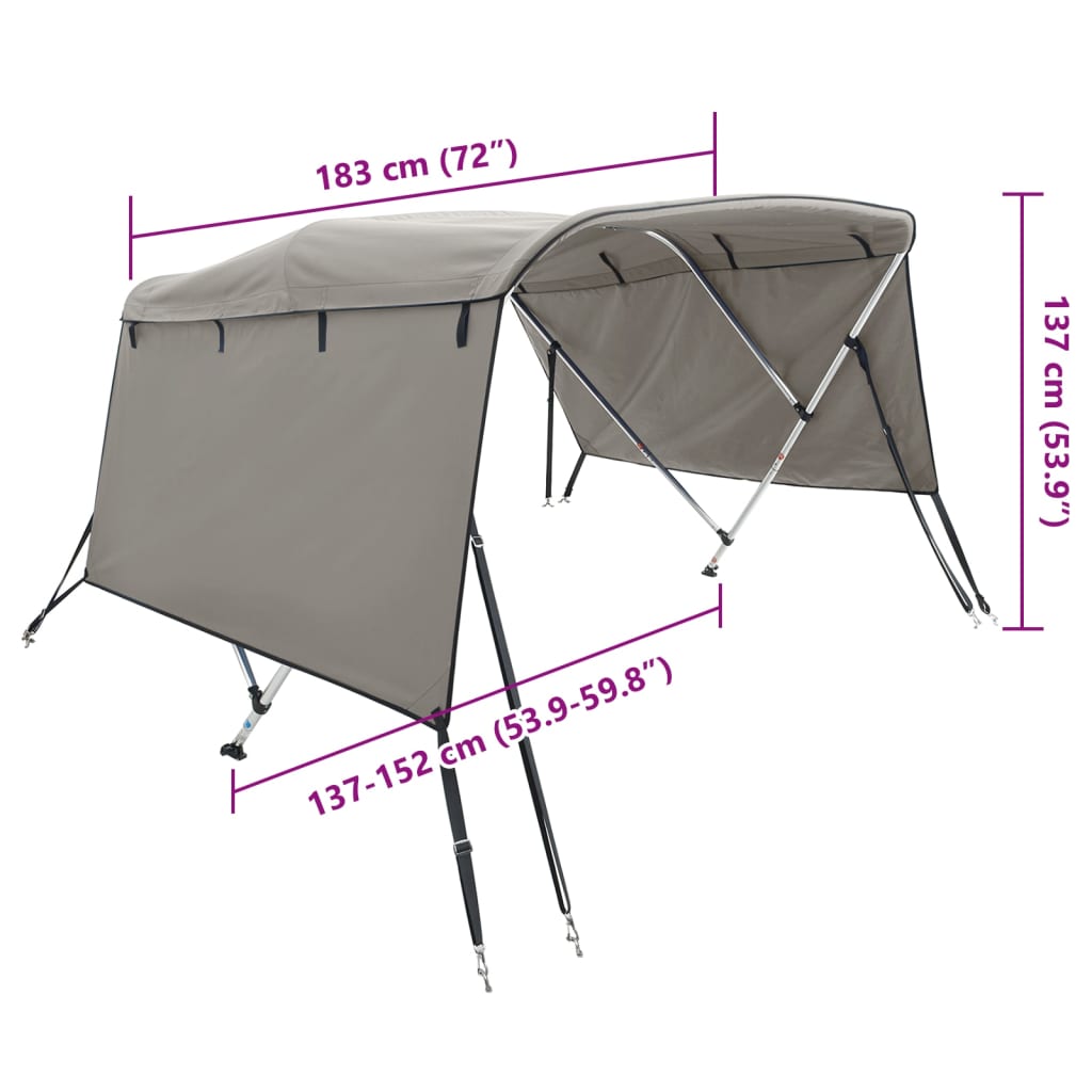 vidaXL trīsloku motorlaivas jumts ar sānu sienām, 183x(137-152)x137 cm