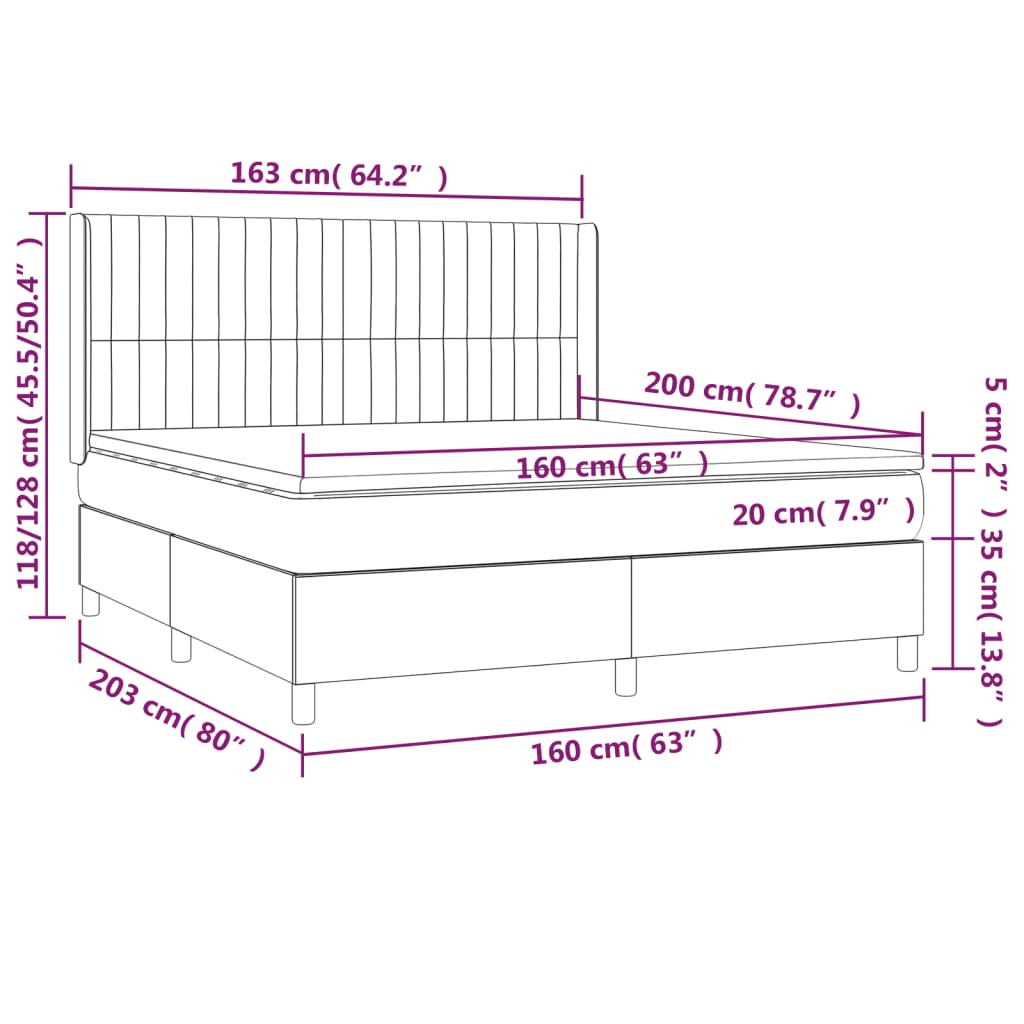 vidaXL atsperu gulta ar matraci, LED, rozā samts, 160x200 cm