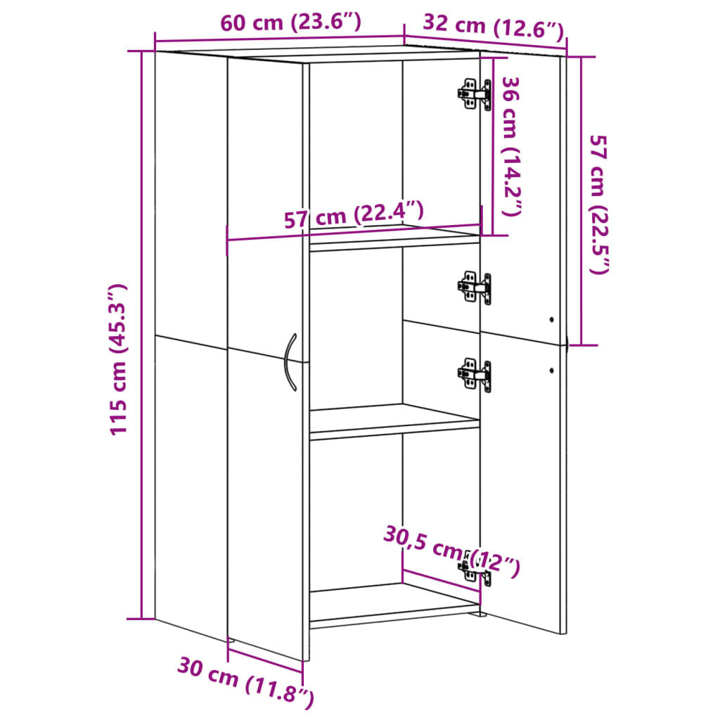 vidaXL dokumentu skapītis, melns, 60x32x115 cm, inženierijas koks