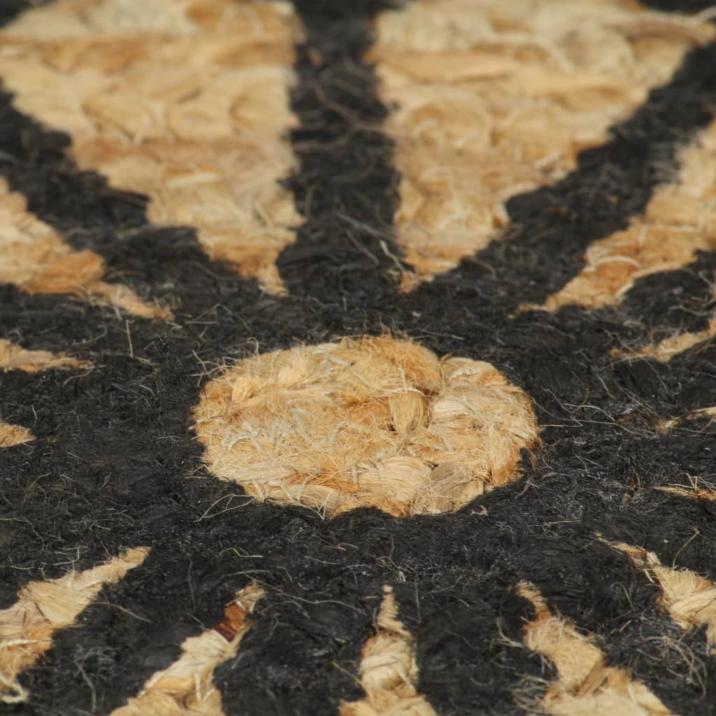 vidaXL paklājs ar melnu apdruku, džuta, 90 cm, roku darbs