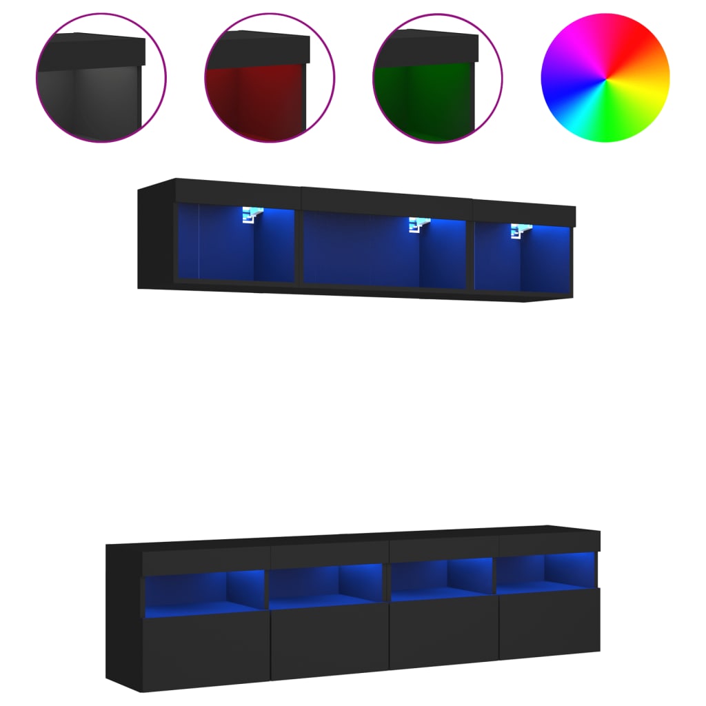 vidaXL 5-daļīgs TV skapīšu komplekts ar LED, melns, inženierijas koks