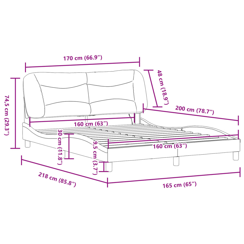 vidaXL gultas rāmis ar LED, melns un balts, 160x200 cm, mākslīgā āda