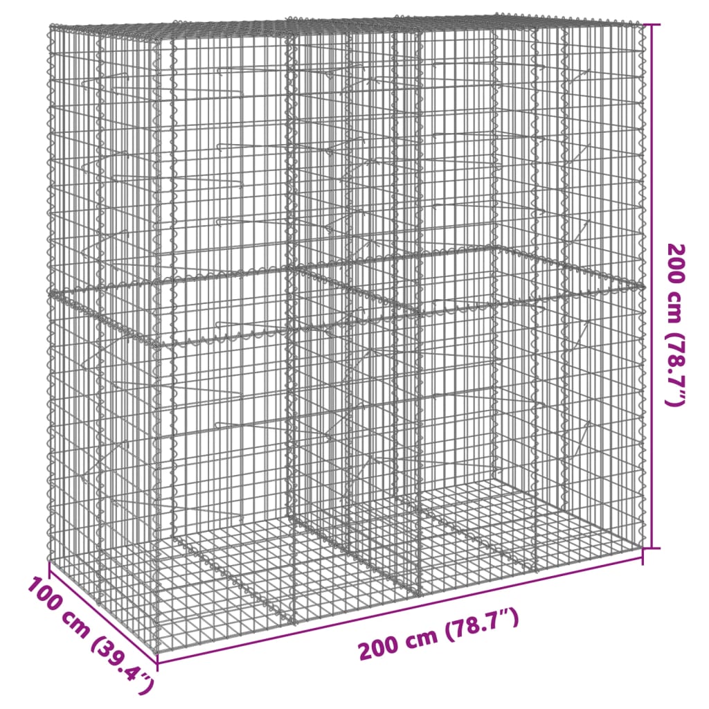 vidaXL gabiona grozs ar vāku, 200x100x200 cm, cinkota dzelzs