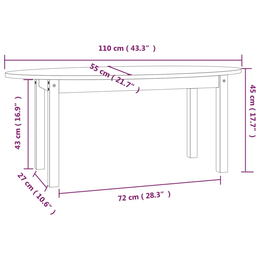 vidaXL kafijas galdiņš, pelēks, 110x55x45 cm, priedes masīvkoks