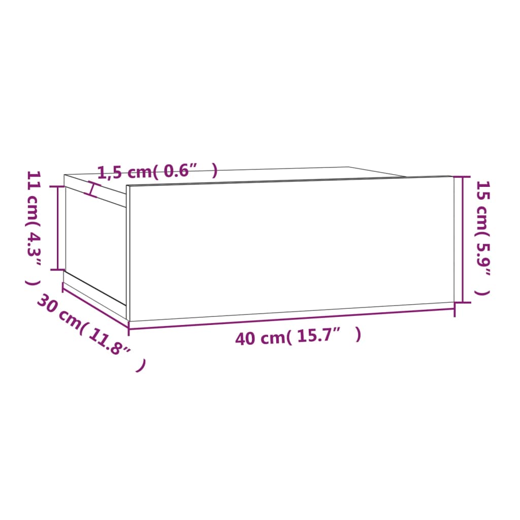 vidaXL naktsgaldiņi, stiprināmi pie sienas, 2 gab., pelēki, 40x30x15cm