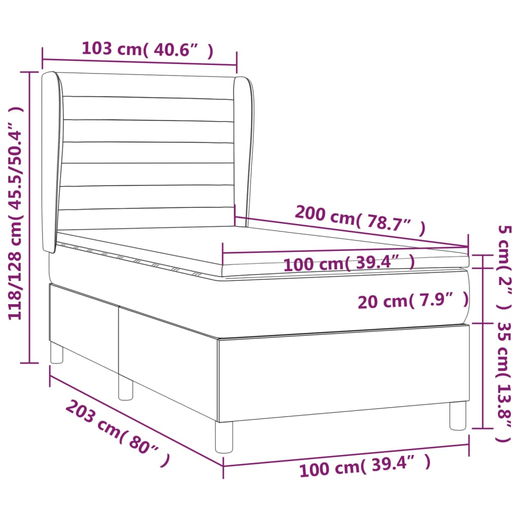 vidaXL atsperu gultas rāmis ar matraci, pelēkbrūns, 100x200 cm, audums