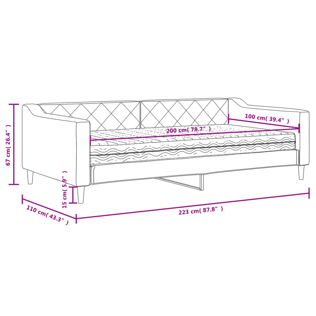 vidaXL dīvāngulta ar matraci, krēmkrāsas audums, 100x200 cm