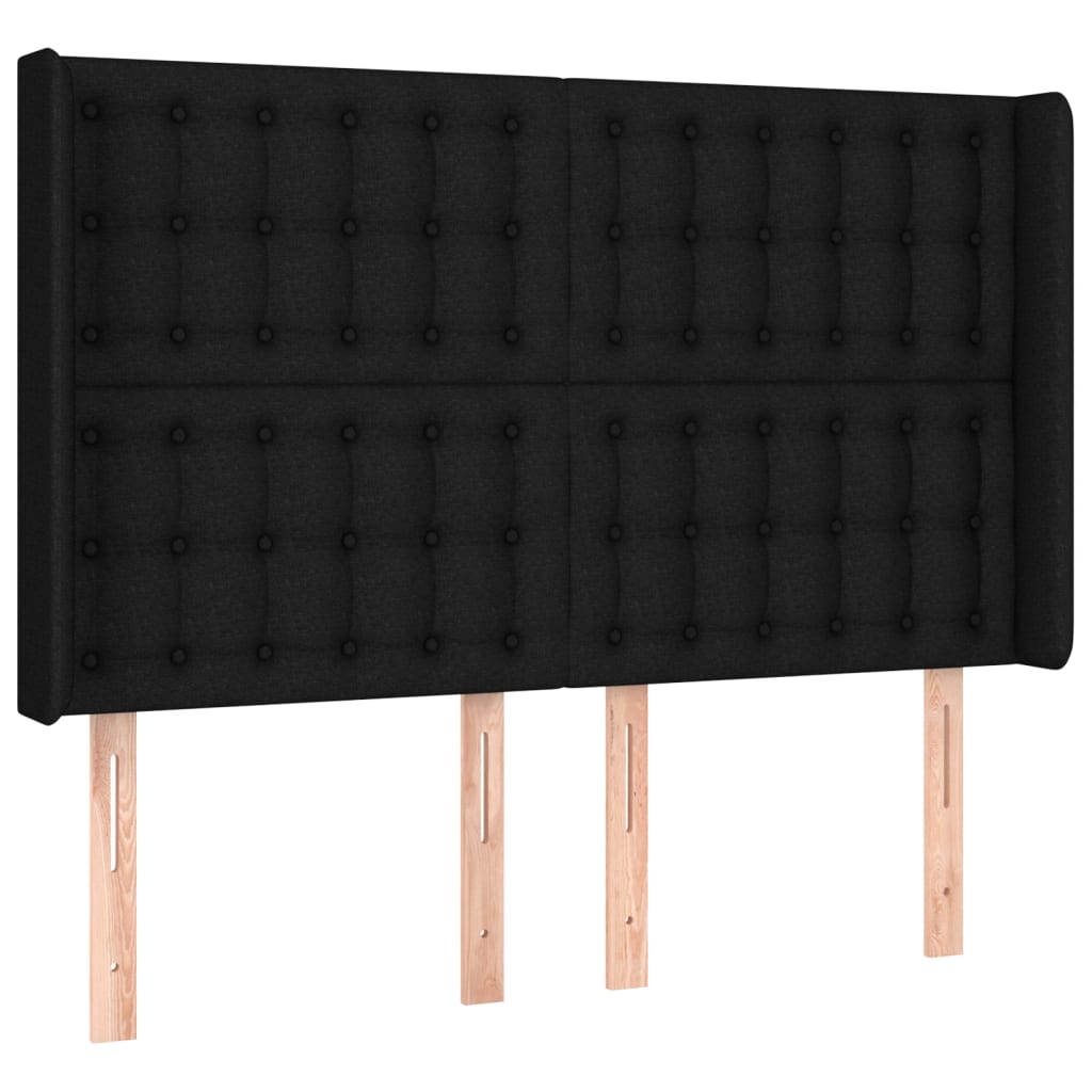 vidaXL gultas galvgalis ar LED, 147x16x118/128 cm, melns audums