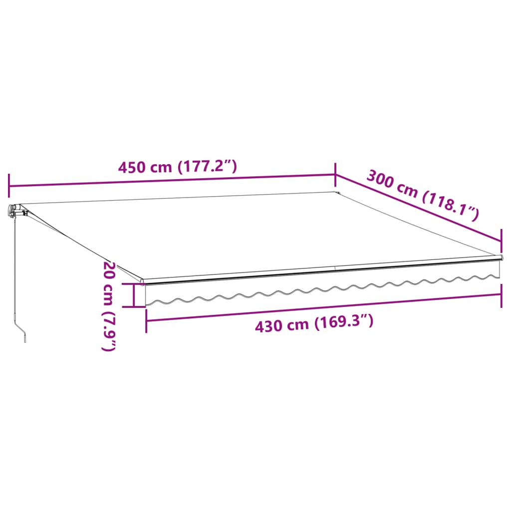 vidaXL izvelkama markīze ar LED, manuāla, 450x300 cm, brūns