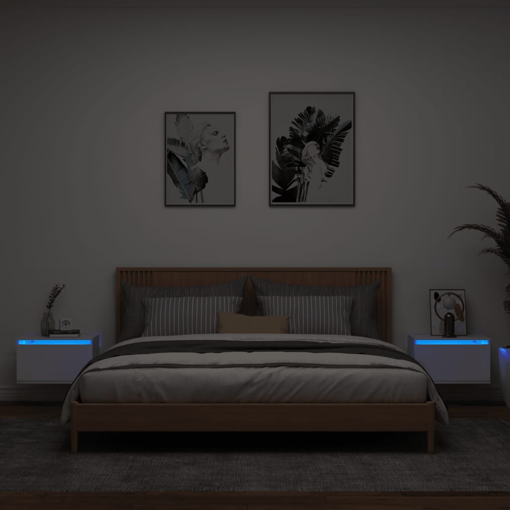 vidaXL sienas naktsskapīši ar LED apgaismojumu, 2 gab., balti