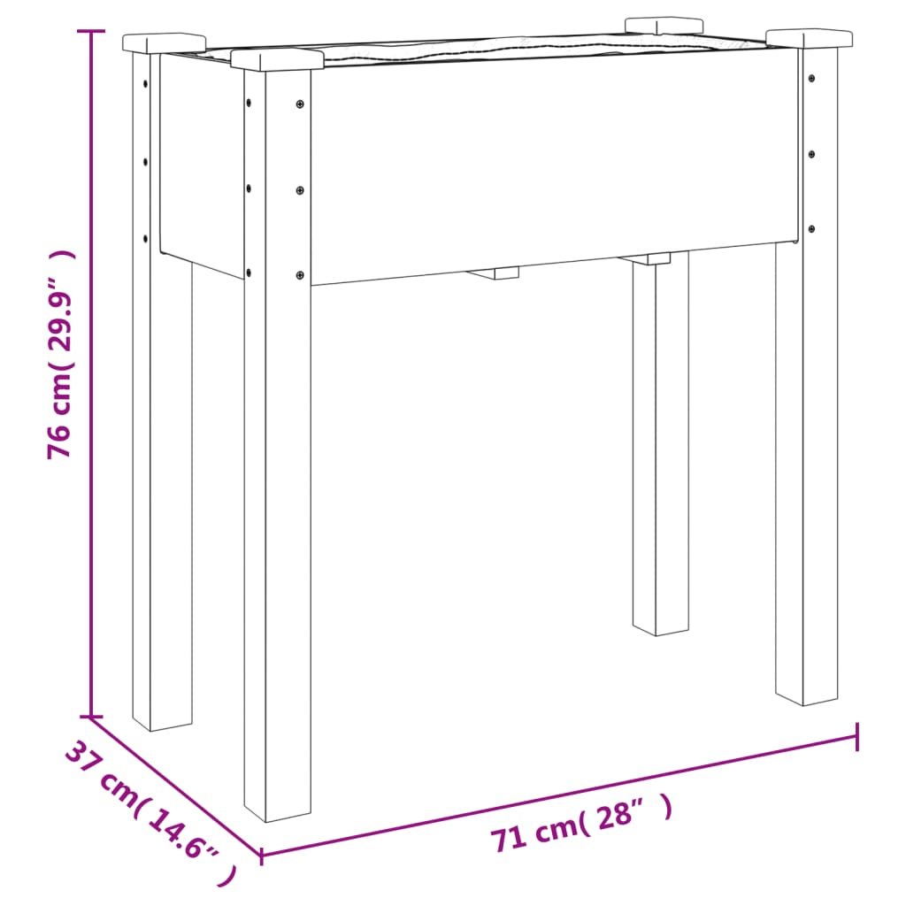 vidaXL puķu kaste ar ieliktni, 71x37x80 cm, egles masīvkoks