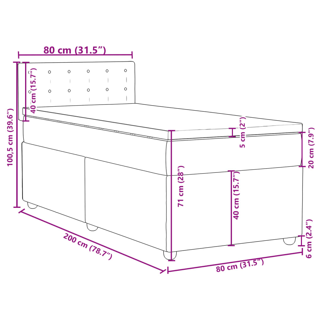 vidaXL atsperu gultas rāmis ar matraci, zils, 80x200 cm, audums