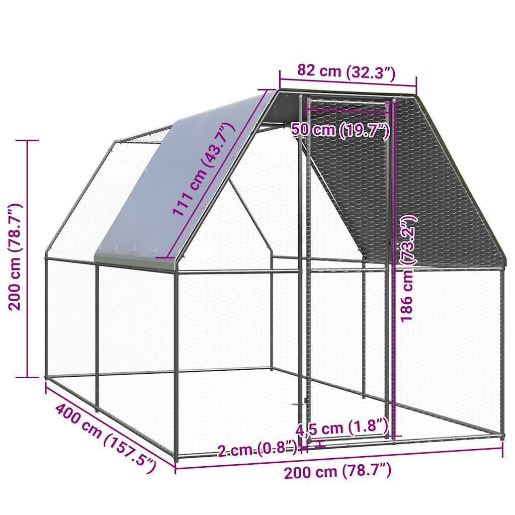 vidaXL vistu būris, 2x4x2 m, cinkots tērauds