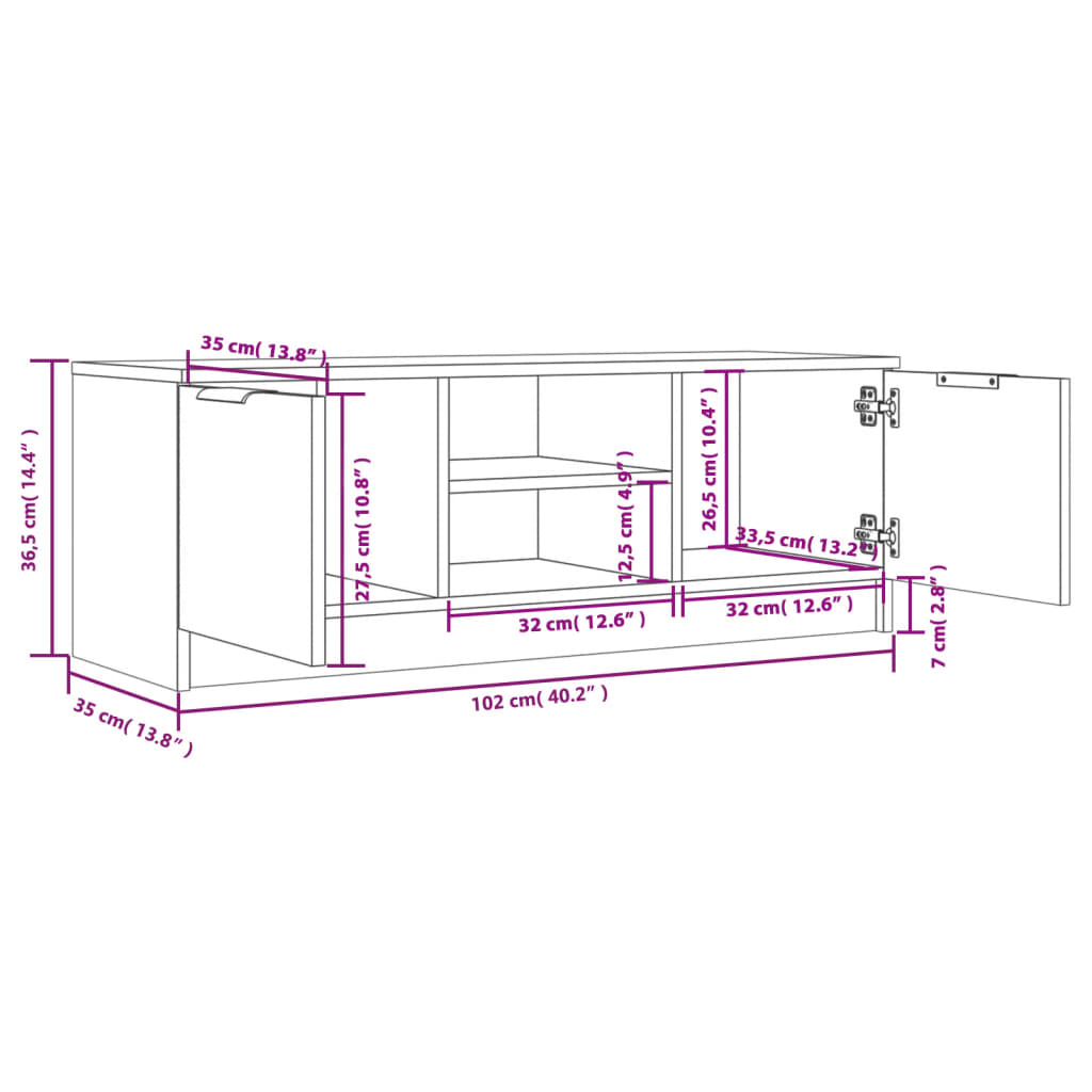 vidaXL TV skapītis, melns, 102x35x36,5 cm, inženierijas koks