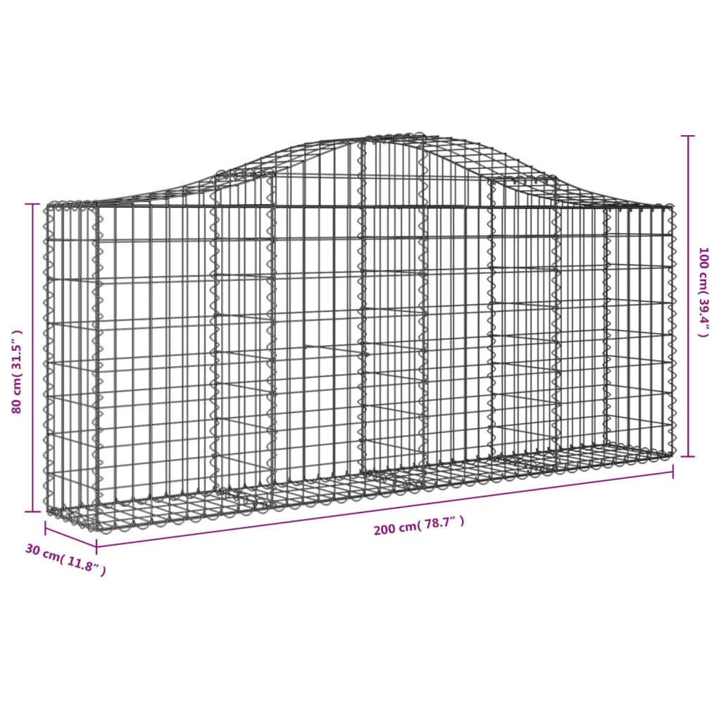 vidaXL arkveida gabiona grozi, 7 gb., 200x30x80/100 cm, cinkota dzelzs