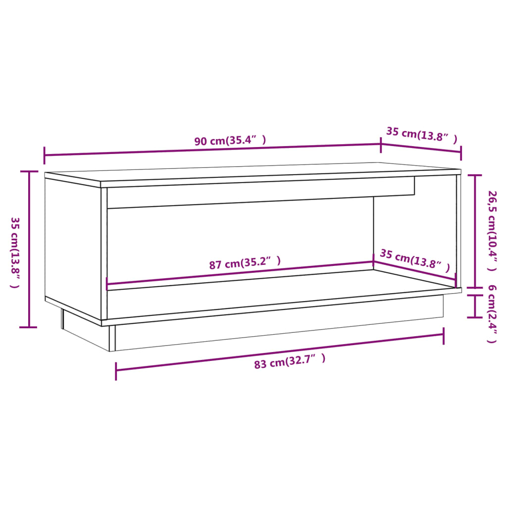 vidaXL TV plaukts, pelēks, 90x35x35 cm, priedes masīvkoks