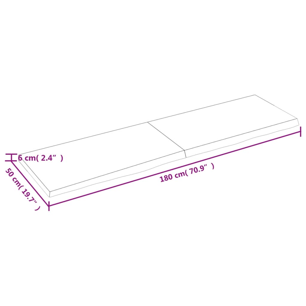 vidaXL galda virsma, 180x50x(2-6) cm, neapstrādāts ozola masīvkoks