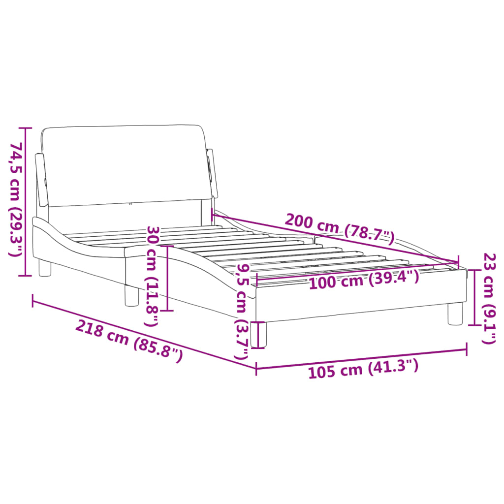 vidaXL gultas rāmis ar galvgali, melns samts, 100x200 cm