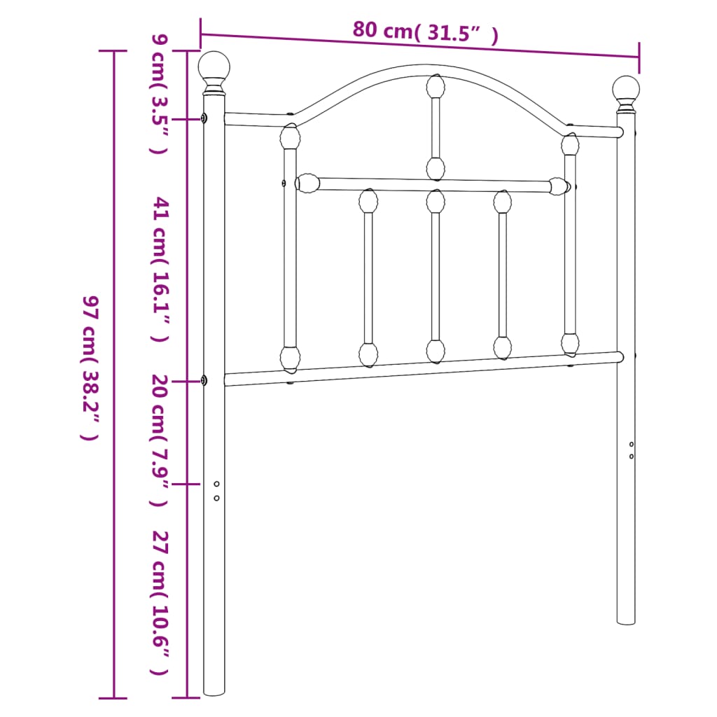 vidaXL gultas galvgalis, balts, metāls, 75 cm