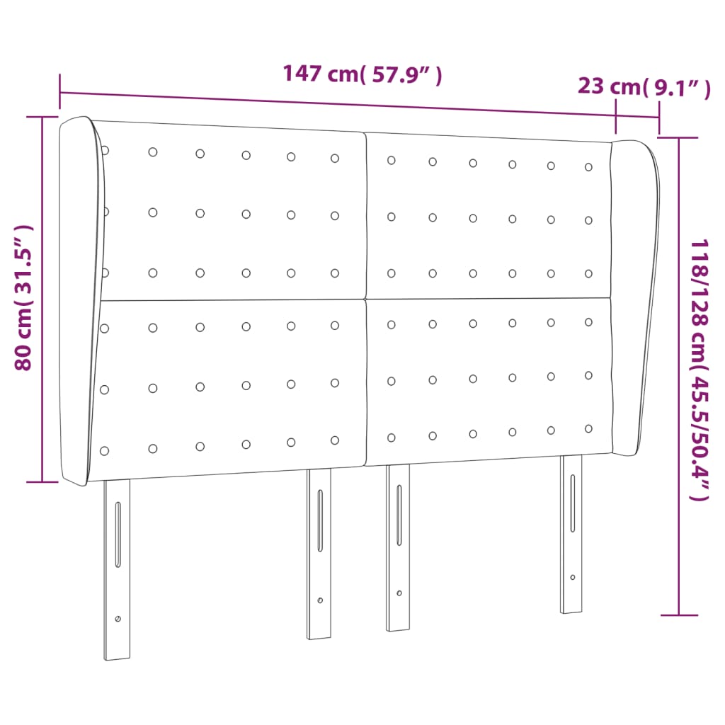 vidaXL galvgalis ar malām, 147x23x118/128 cm, tumši pelēks audums