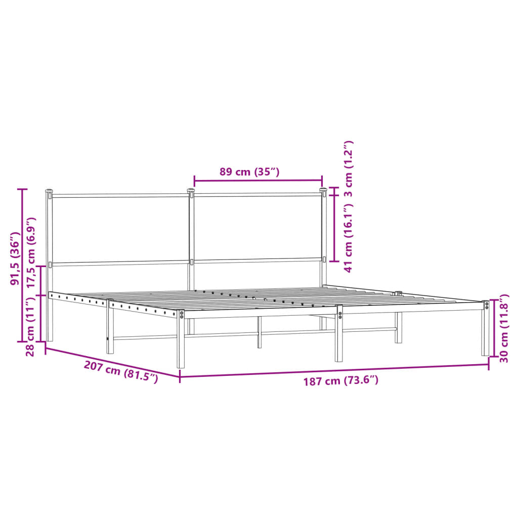 vidaXL gultas rāmis bez matrača, metāls, 180x200cm, ozolkoka imitācija