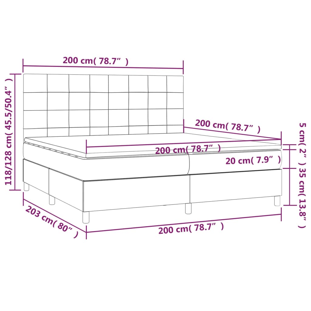 vidaXL atsperu gulta ar matraci, LED, rozā samts, 200x200 cm