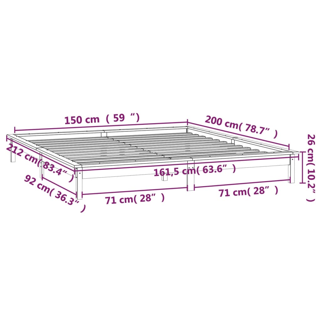 vidaXL gultas rāmis ar LED, medus brūns, 150x200 cm, masīvkoks