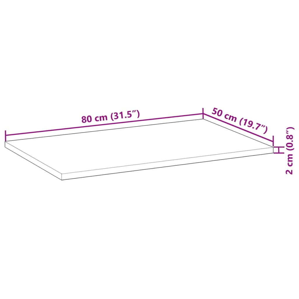 vidaXL galda virsma, 80x50x2 cm, taisnstūra, akācijas masīvkoks