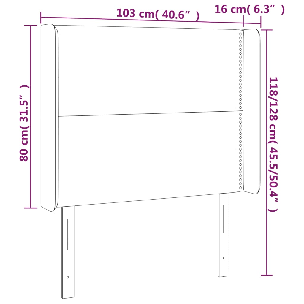 vidaXL gultas galvgalis ar LED, 103x16x118/128 cm, balta mākslīgā āda