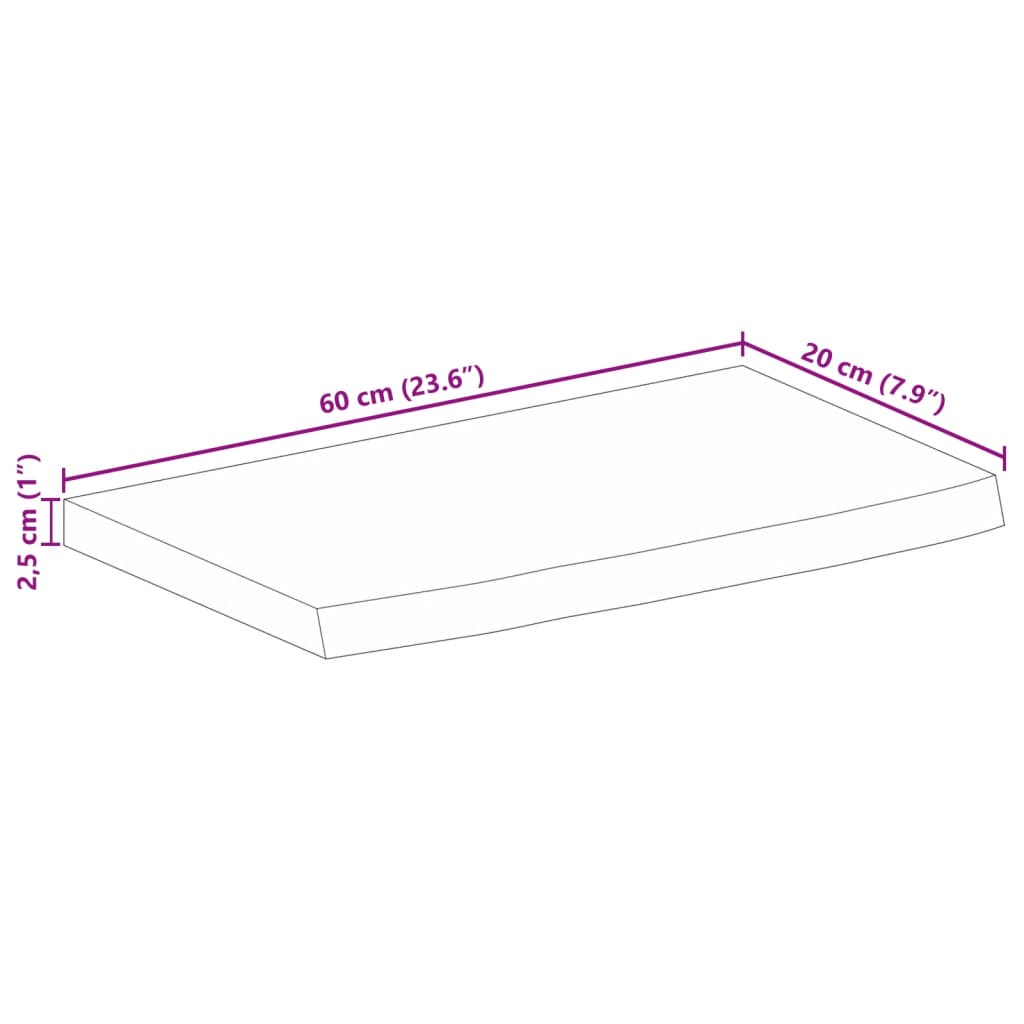 vidaXL galda virsma, 60x20x2,5 cm, mango masīvkoks