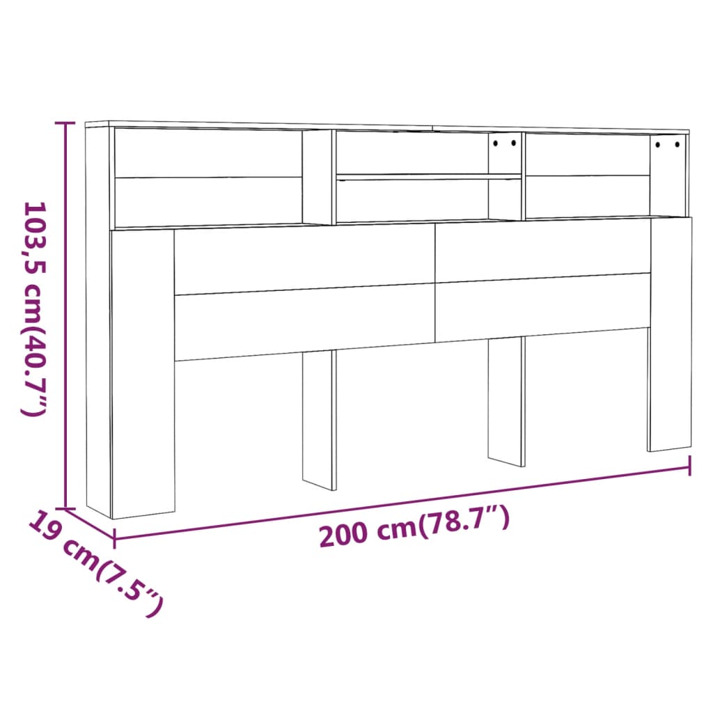 vidaXL gultas galvgalis ar plauktu, ozolkoka krāsa, 200x19x103,5 cm