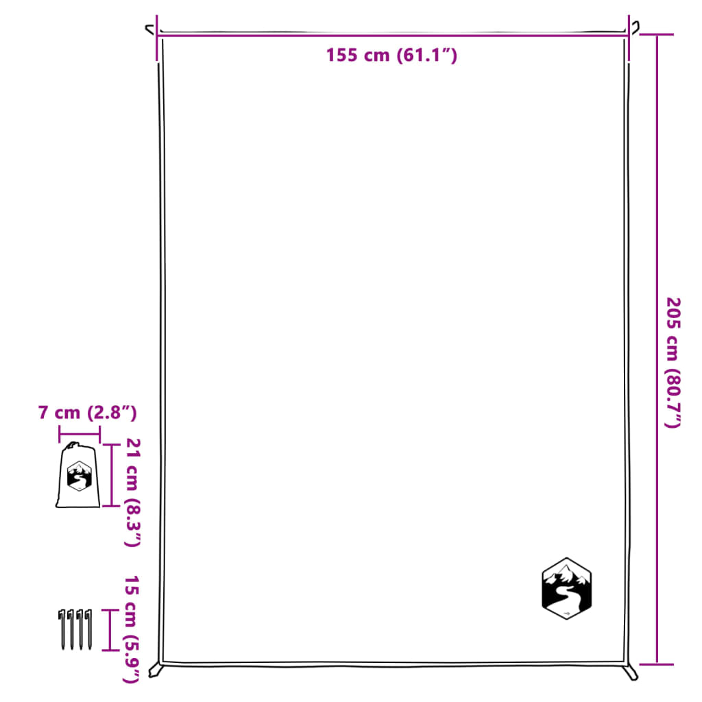 vidaXL piknika sega ar mieriņiem, pelēka, oranža, 205x155 cm