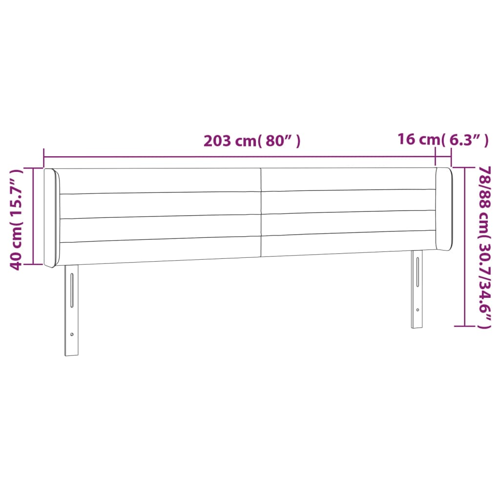 vidaXL gultas galvgalis ar LED, 203x16x78/88 cm, tumši pelēks samts