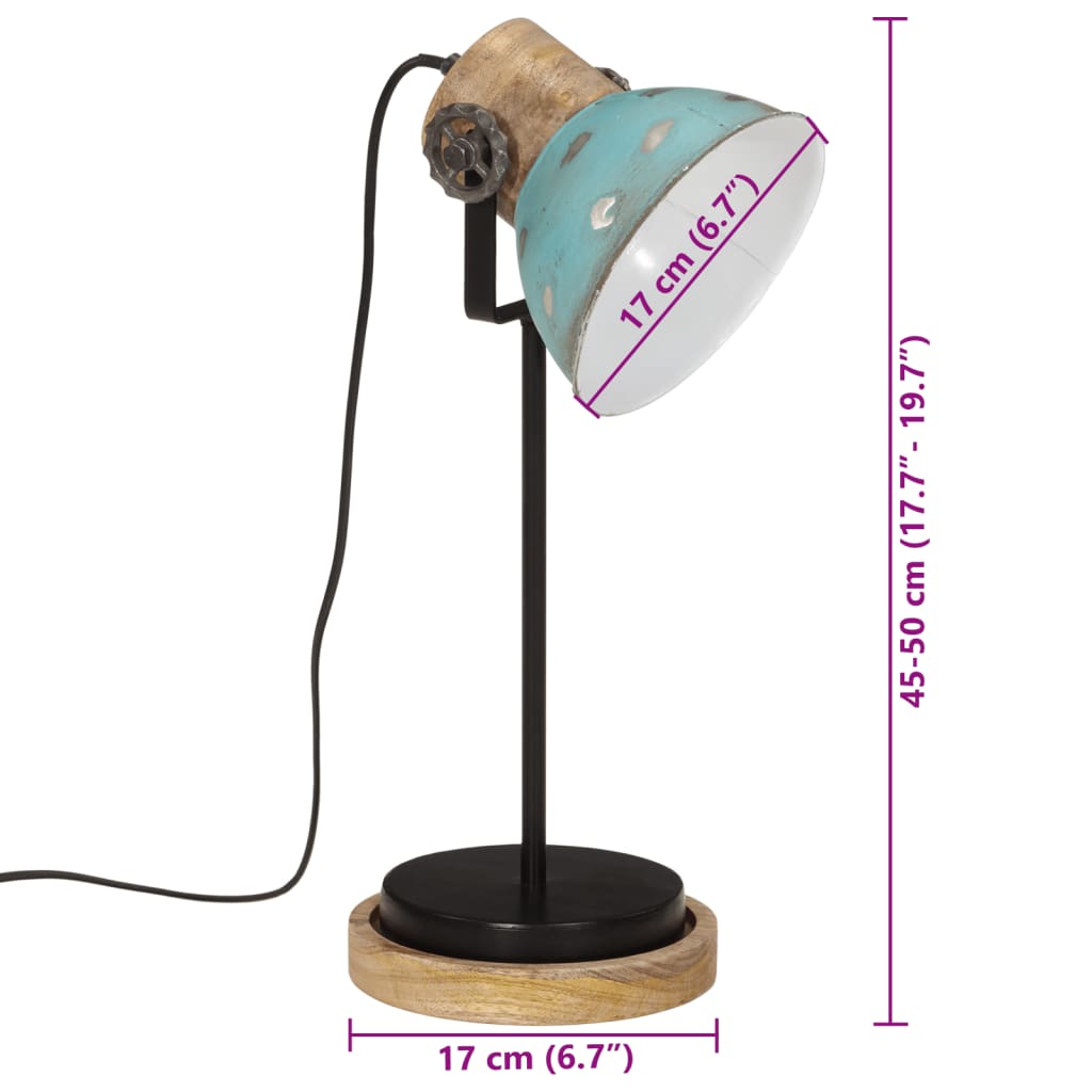 vidaXL galda lampa, 25 W, bružāti zila, 17x17x50 cm, E27