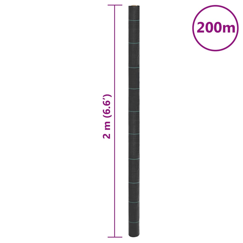 vidaXL augsnes pārsegs, melns, 2x200 m, PP