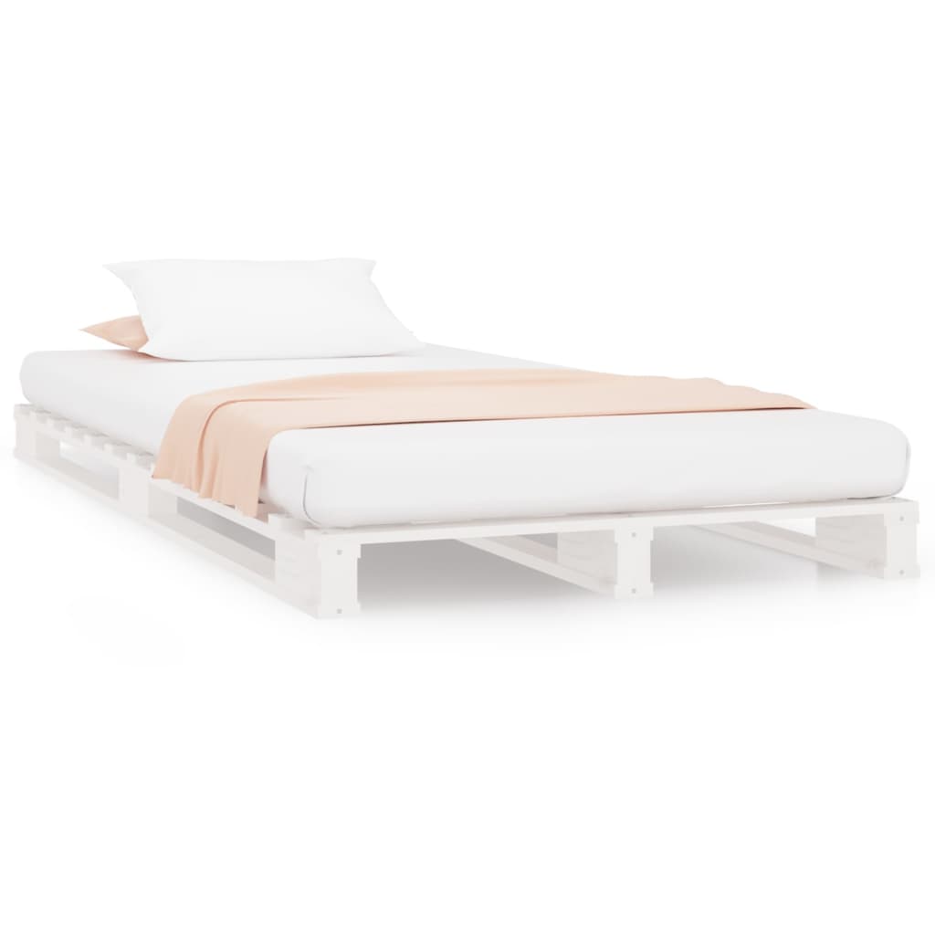 vidaXL palešu gulta, balta, 90x190 cm, priedes masīvkoks, vienvietīga