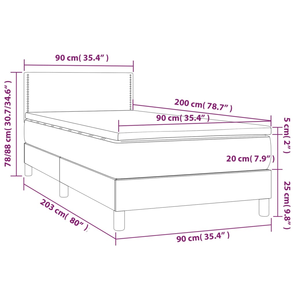 vidaXL atsperu gultas rāmis ar matraci, melna, 90x200 cm, audums