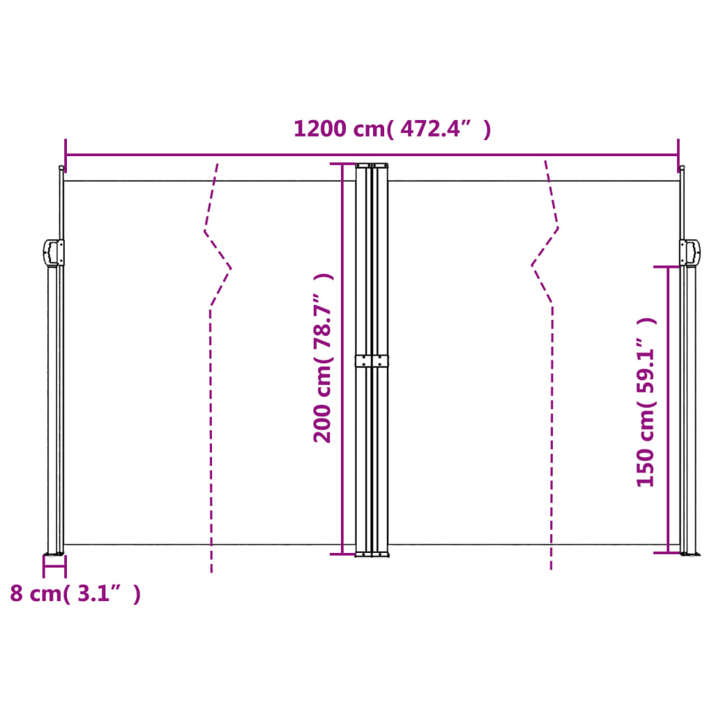 vidaXL izvelkama sānu markīze, zila, 200x1200 cm