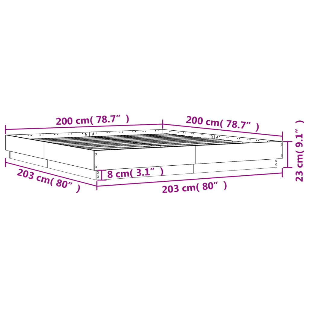 vidaXL gultas rāmis, ozolkoka krāsā, 200x200 cm, inženierijas koks