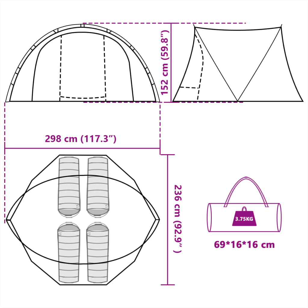 vidaXL makšķernieku telts 5 personām, kamuflāža, ūdensnecaurlaidīga