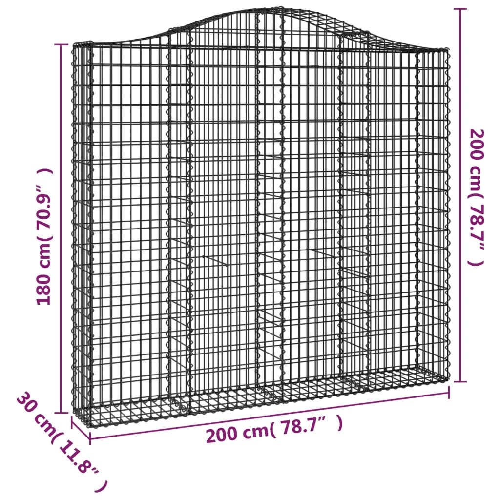 vidaXL arkveida gabiona grozi, 11gb., 200x30x180/200cm, cinkota dzelzs