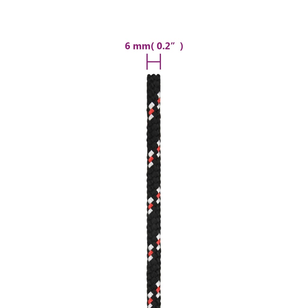 vidaXL laivu virve, melna, 6 mm, 25 m, polipropilēns