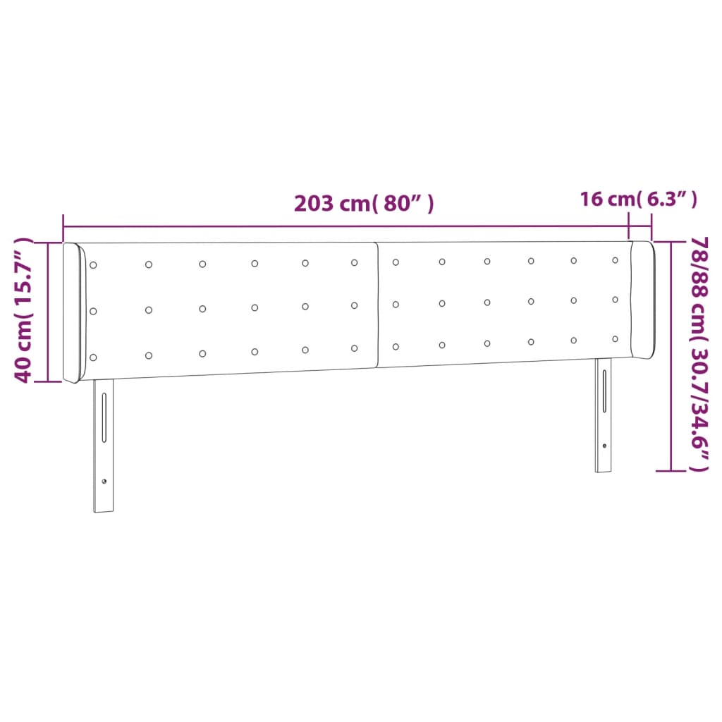 vidaXL galvgalis ar malām, rozā samts, 203x16x78/88 cm