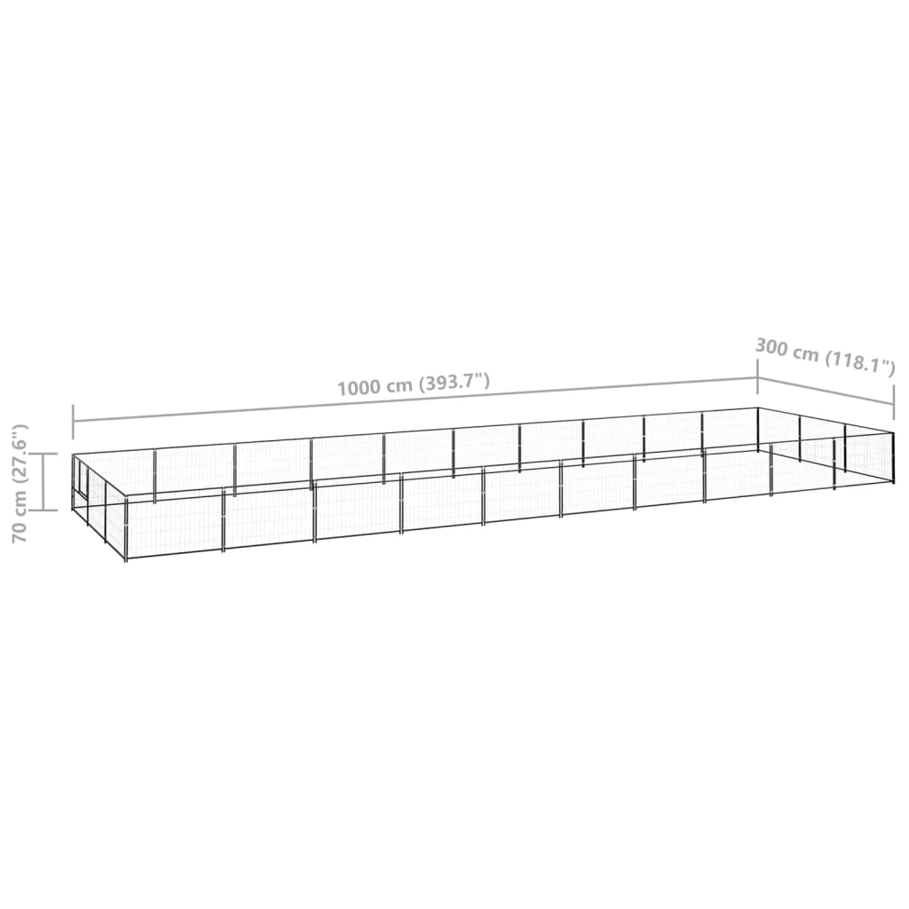 vidaXL suņu voljērs, melns, 30 m², tērauds