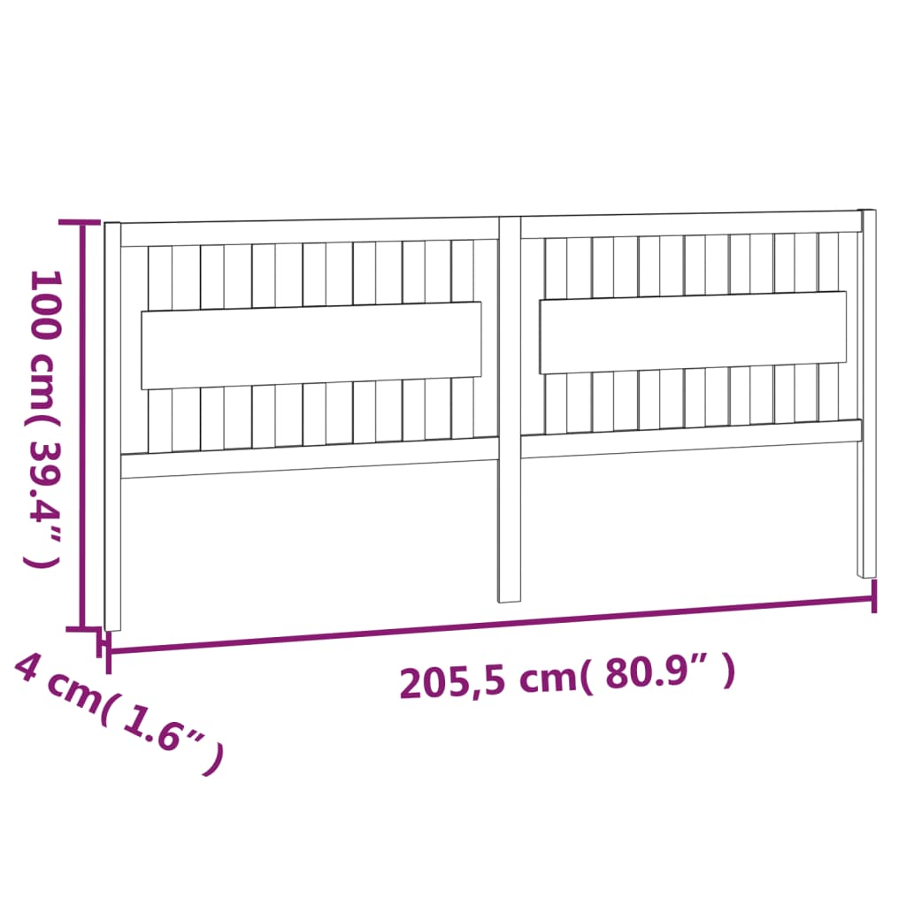 vidaXL gultas galvgalis, balts, 205,5x4x100 cm, priedes masīvkoks