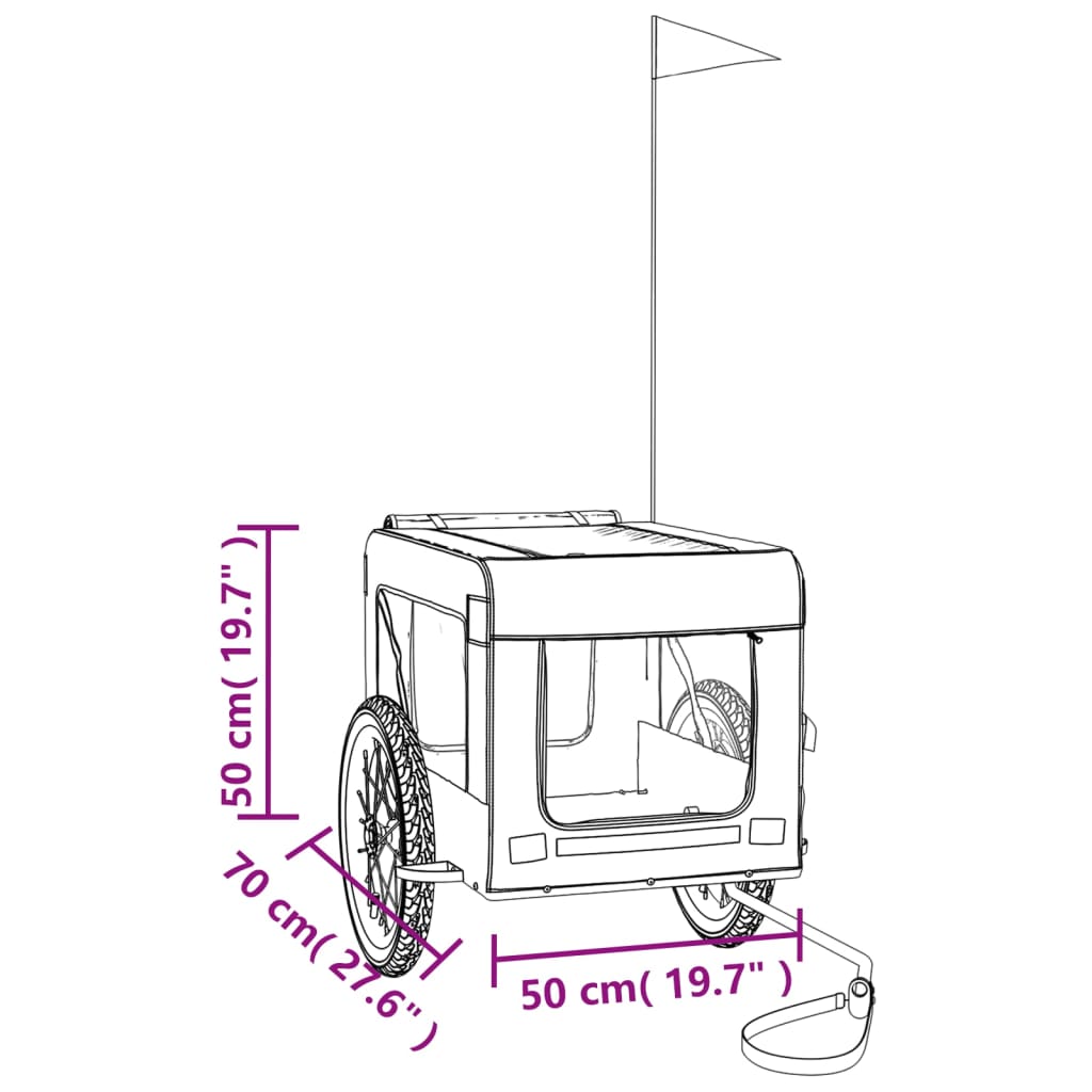vidaXL mājdzīvnieku velo piekabe, melna ar oranžu, audums un dzelzs